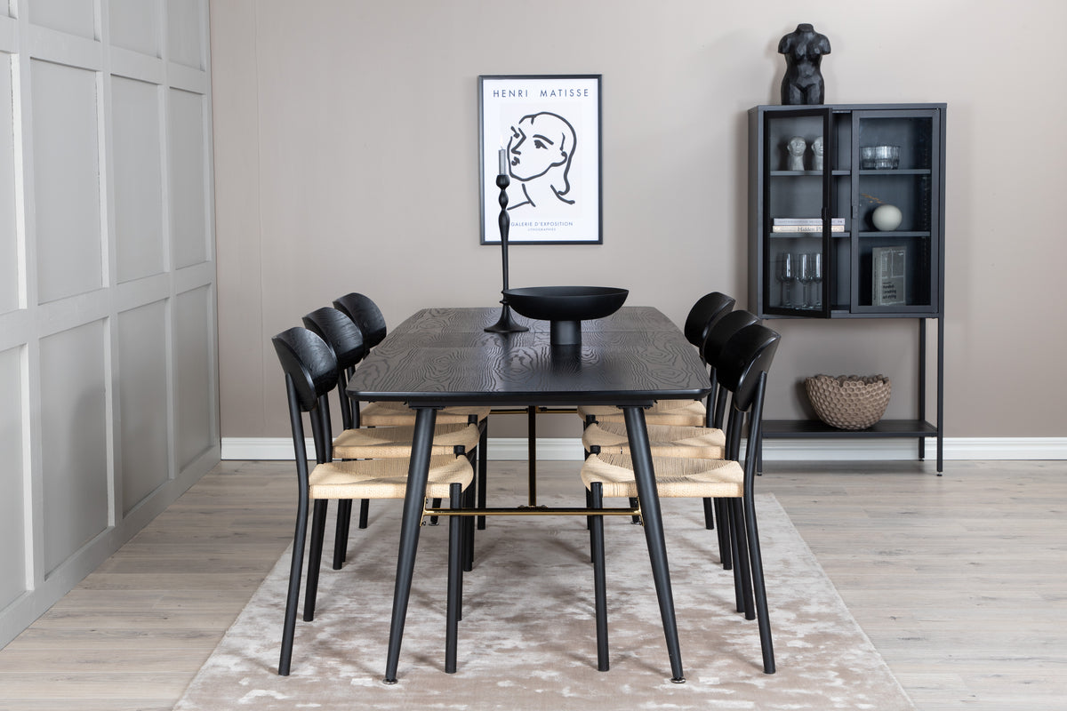 Venture Design Gold & Polly Rektangulära Matbord 180 x 85 Svart + Matstolar 2-pack Svart
