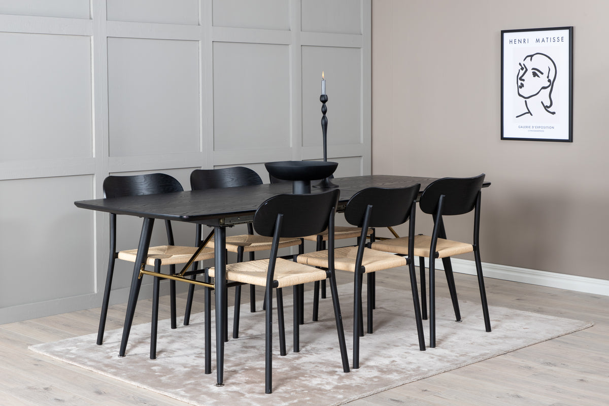 Venture Design Gold & Polly Rektangulära Matbord 180 x 85 Svart + Matstolar 2-pack Svart