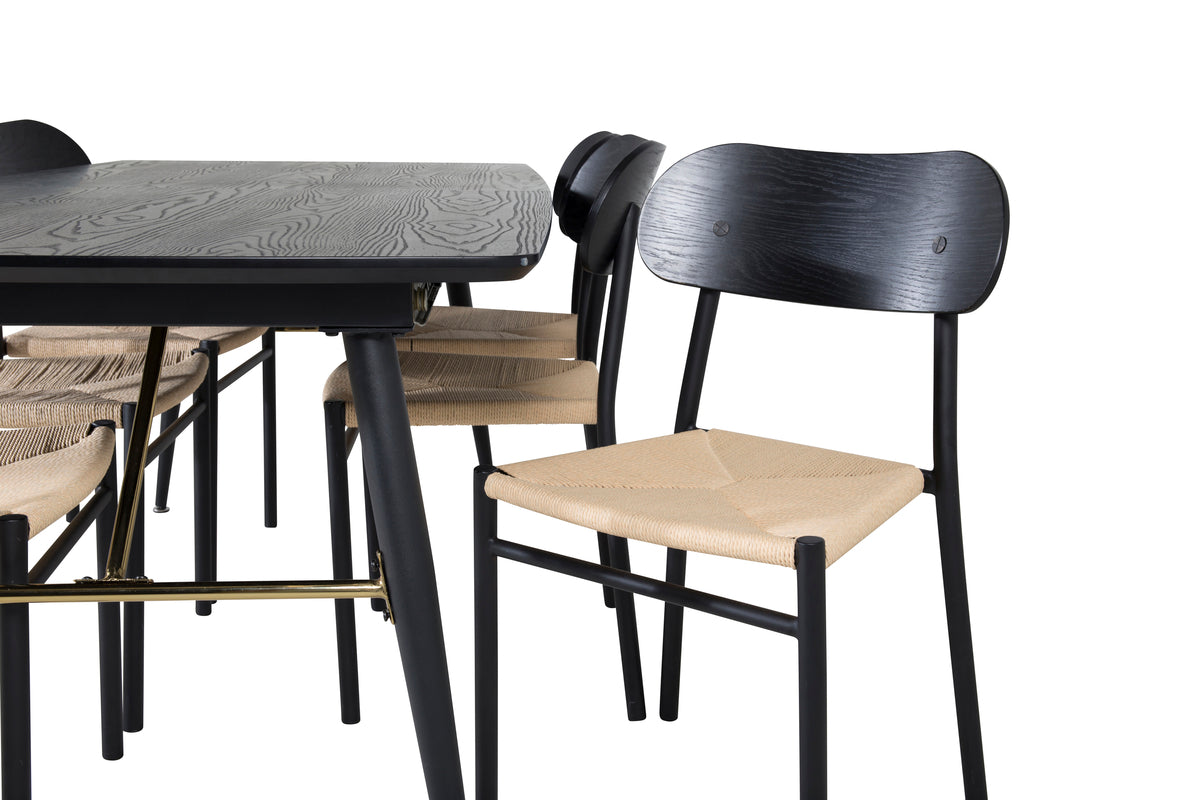 Venture Design Gold & Polly Rektangulära Matbord 180 x 85 Svart + Matstolar 2-pack Svart