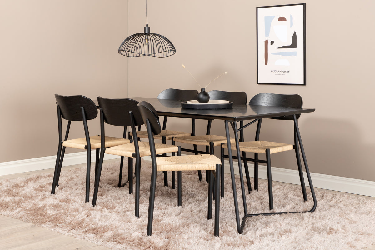 Venture Design Petra & Polly Rektangulära Matbord 190 x 90 Svart + Matstolar 2-pack Svart