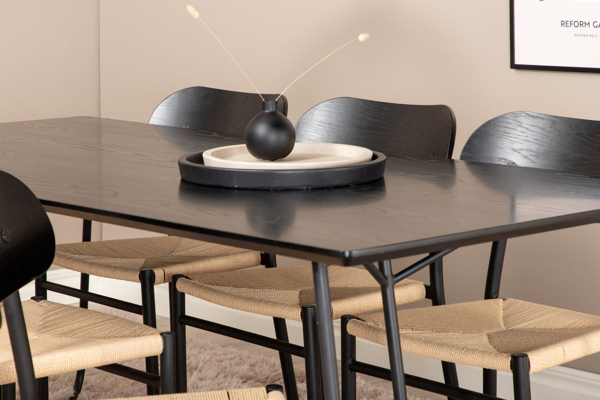 Venture Design Petra & Polly Rektangulära Matbord 190 x 90 Svart + Matstolar 2-pack Svart