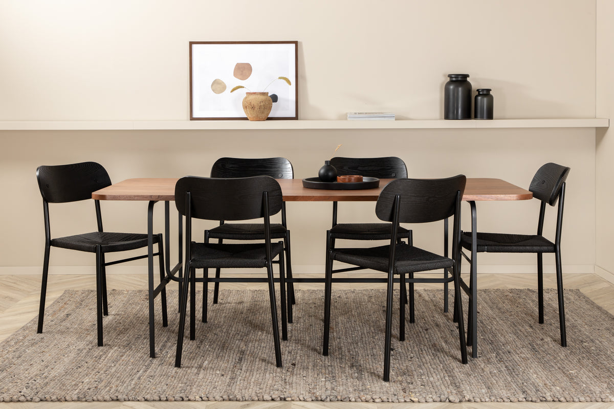 Venture Design Uno & Polly Rektangulära Matbord 200 x 90 Natur + Matstolar 2-pack Svart