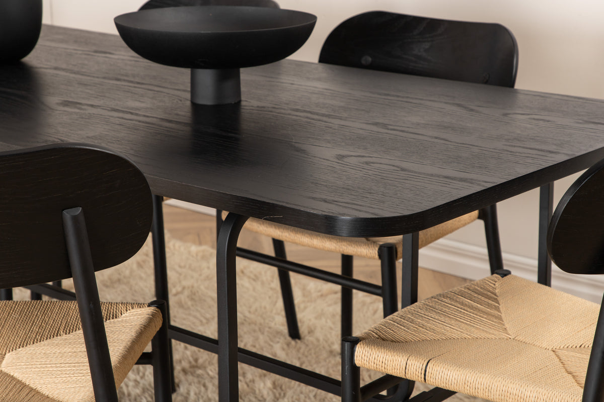 Venture Design Uno & Polly Rektangulära Matbord 200 x 90 Svart + Matstolar 2-pack Svart