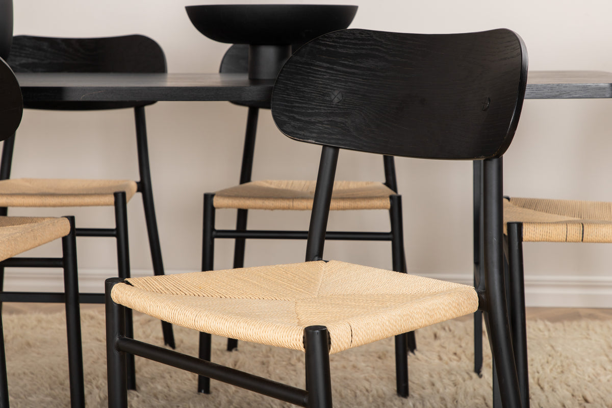 Venture Design Uno & Polly Rektangulära Matbord 200 x 90 Svart + Matstolar 2-pack Svart