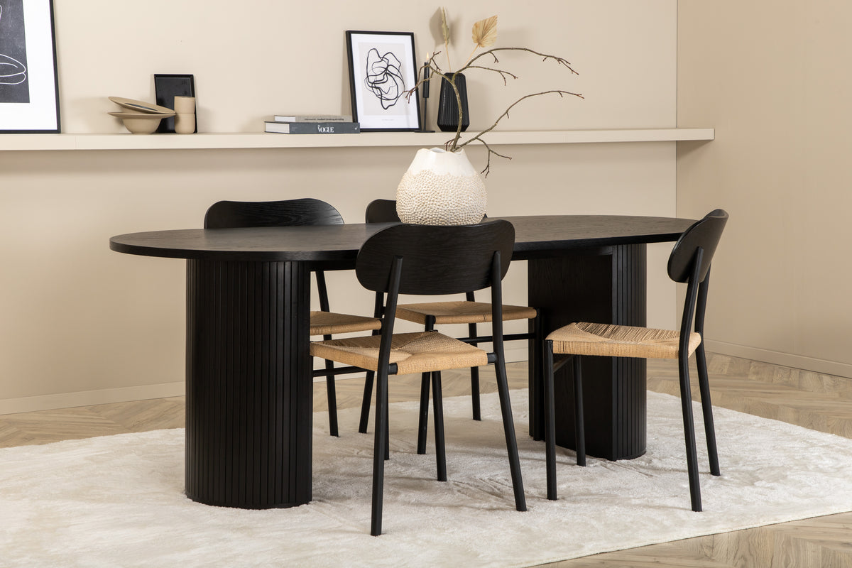 Venture Design Bianca & Polly Ovala Matbord 200 x 90 Svart + Matstolar 2-pack Svart