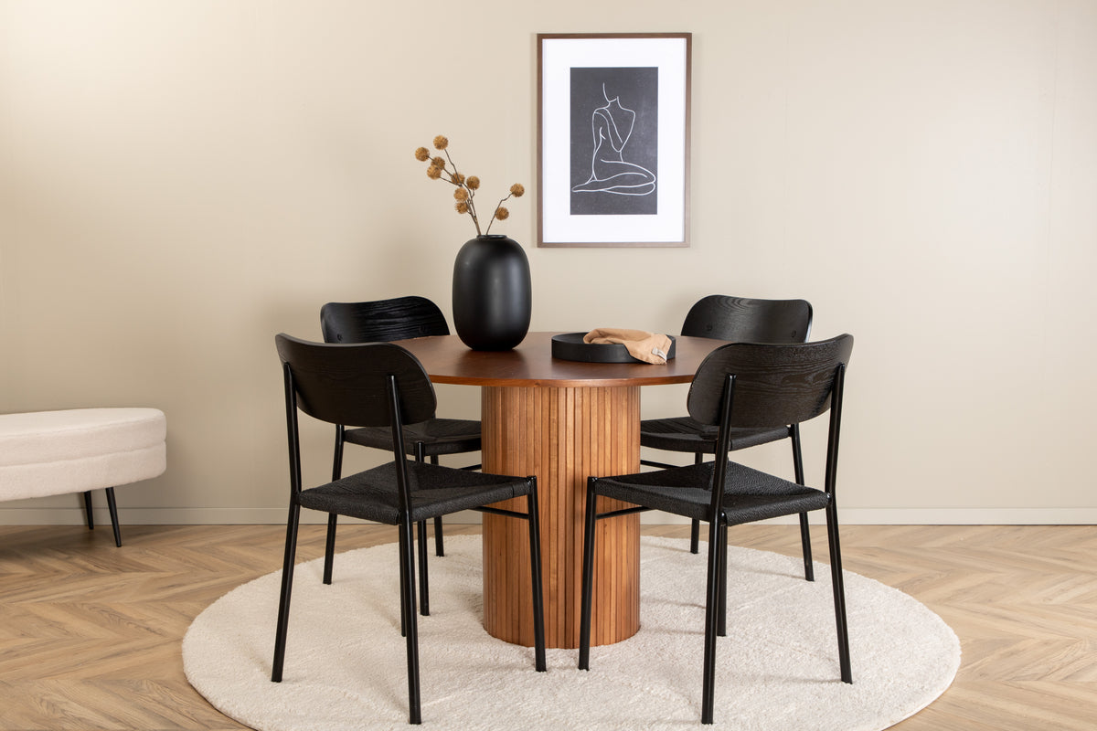 Venture Design Bianca & Polly Runda Matbord ⌀110 Valnöt + Matstolar 2-pack Svart
