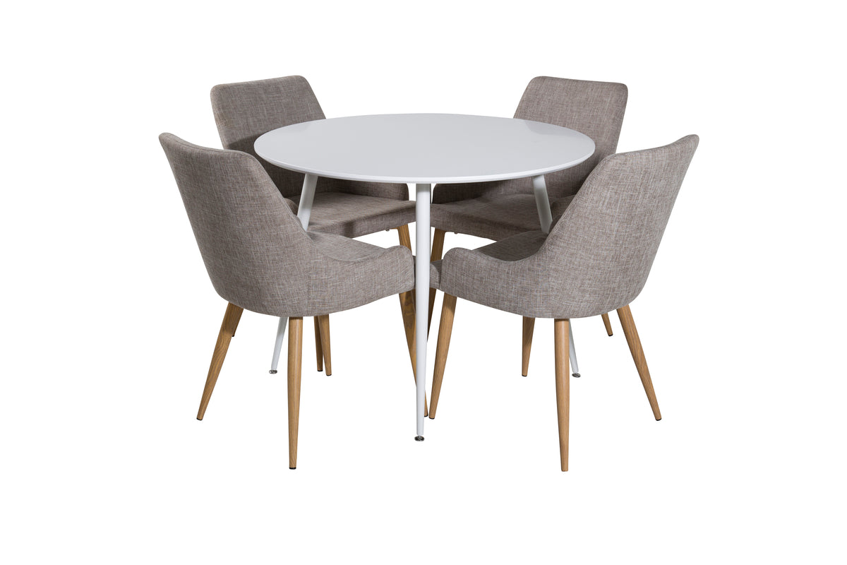 Venture Design Plaza Runda Matbord ⌀100 Vit + Matstolar 2-pack Grå