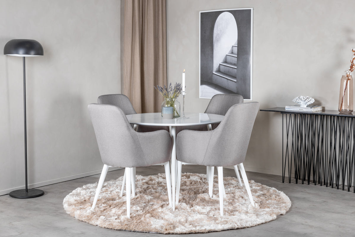 Venture Design Plaza & Comfort Runda Matbord ⌀100 Vit + Matstolar 2-pack Grå
