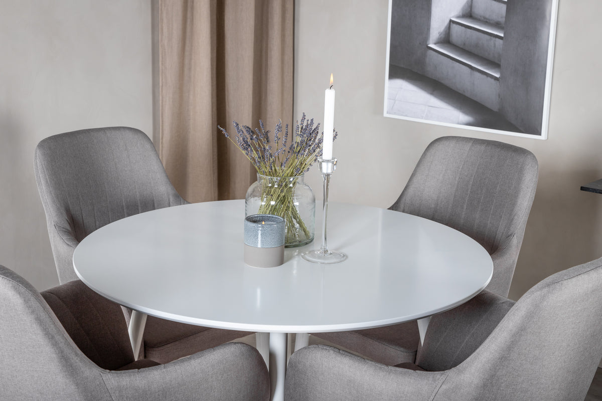 Venture Design Plaza & Comfort Runda Matbord ⌀100 Vit + Matstolar 2-pack Grå