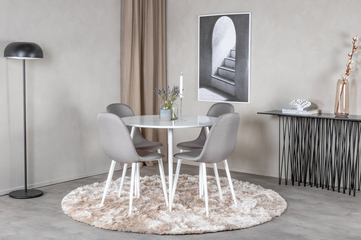 Venture Design Plaza & Polar Runda Matbord ⌀100 Vit + Matstolar 2-pack Grå