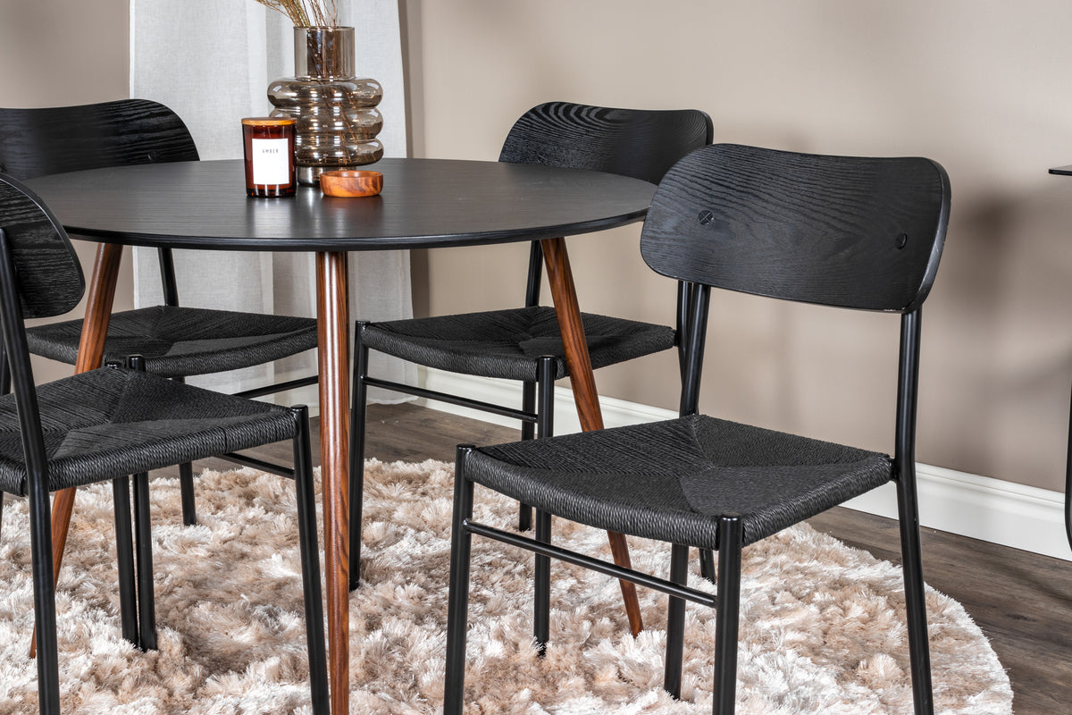 Venture Design Plaza & Polly Runda Matbord ⌀100 Svart + Matstolar 2-pack Svart