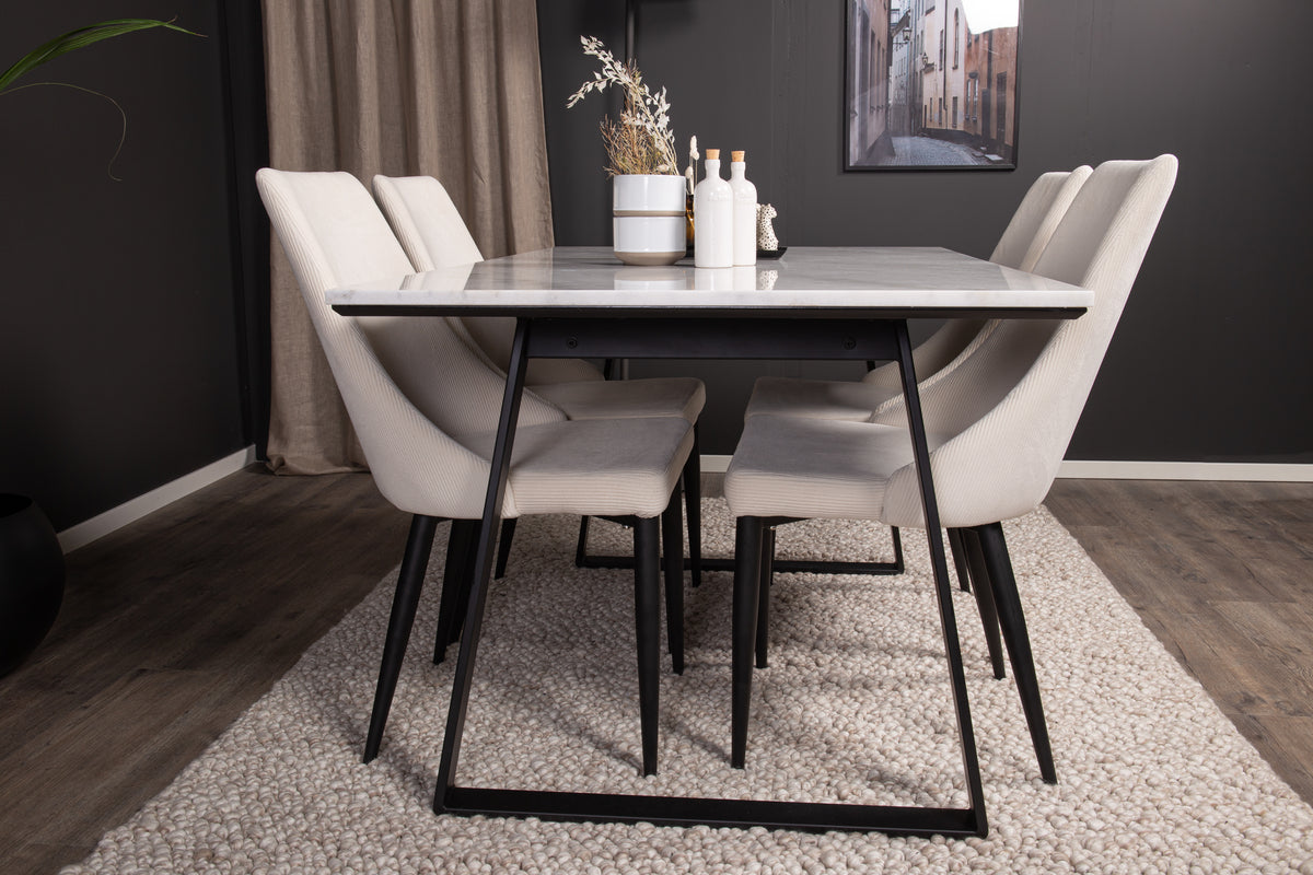 Venture Design Estelle & Leone Rektangulära Matbord 140 x 90 Svart + Matstolar Beige