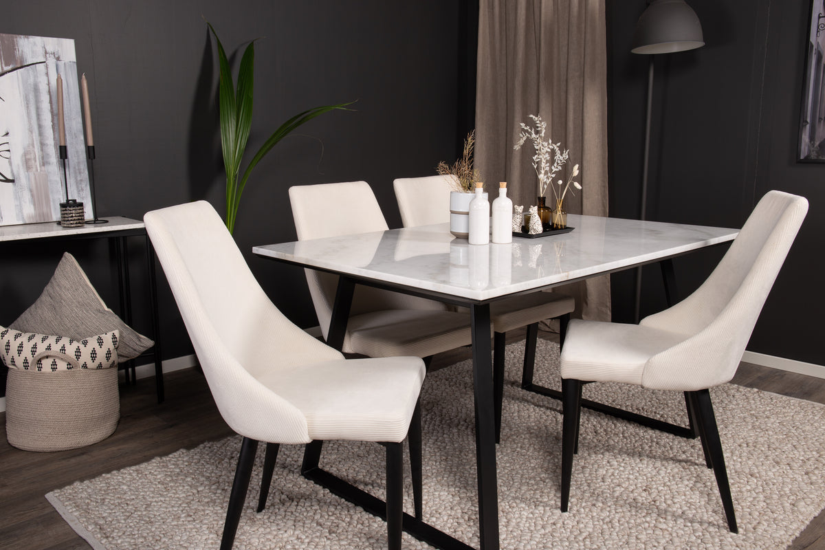 Venture Design Estelle & Leone Rektangulära Matbord 140 x 90 Svart + Matstolar Beige