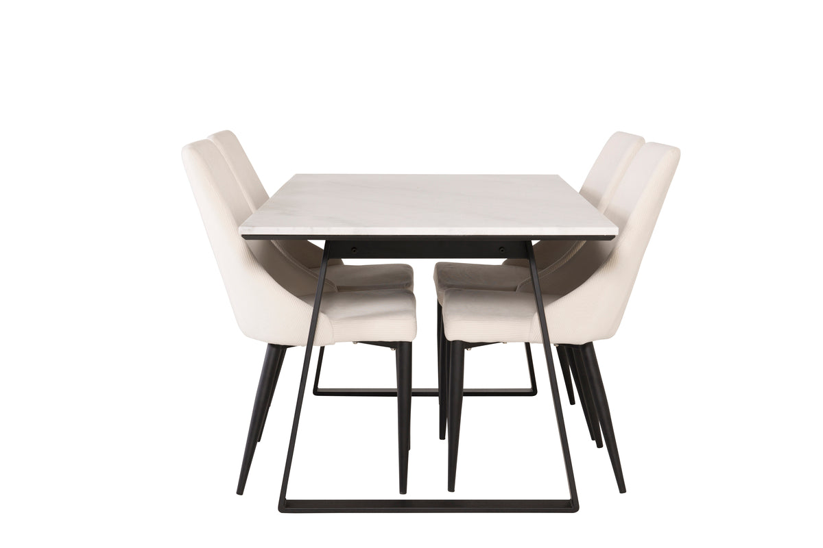 Venture Design Estelle & Leone Rektangulära Matbord 140 x 90 Svart + Matstolar Beige