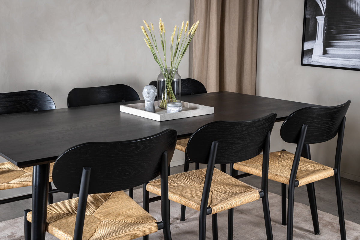 Venture Design Dipp & Polly Rektangulära Matbord 180 x 90 Svart + Matstolar 2-pack Svart