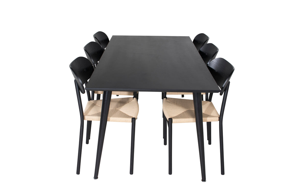 Venture Design Dipp & Polly Rektangulära Matbord 180 x 90 Svart + Matstolar 2-pack Svart