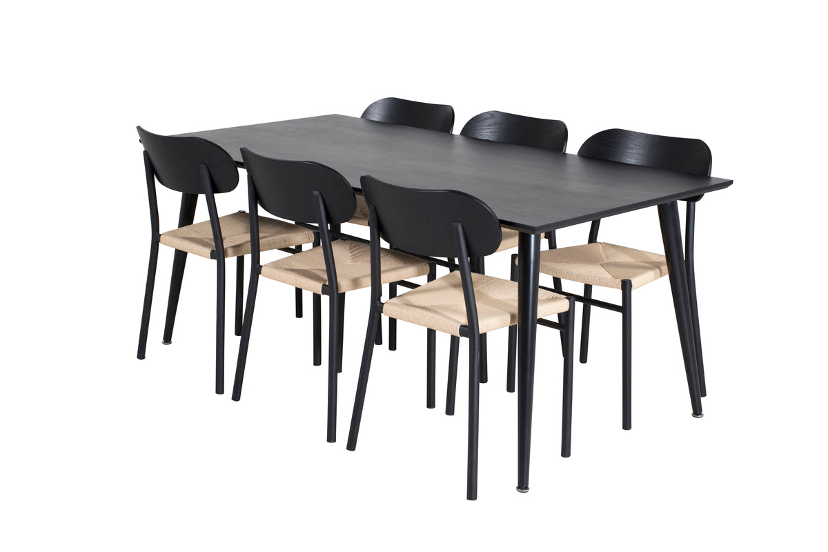 Venture Design Dipp & Polly Rektangulära Matbord 180 x 90 Svart + Matstolar 2-pack Svart