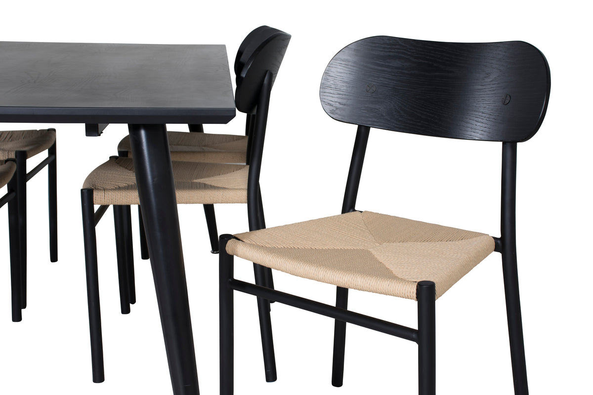 Venture Design Dipp & Polly Rektangulära Matbord 180 x 90 Svart + Matstolar 2-pack Svart