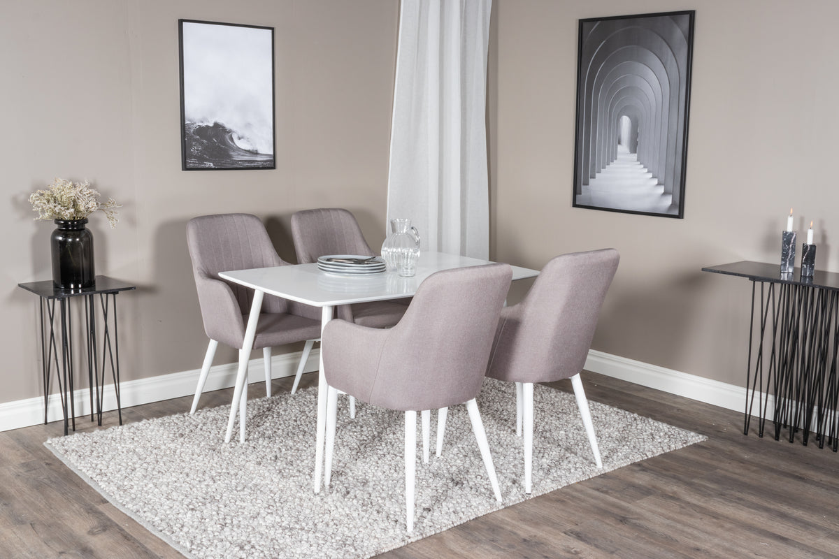 Venture Design Polar & Comfort Rektangulära Matbord 120 x 75 Vit + Matstolar 2-pack Grå