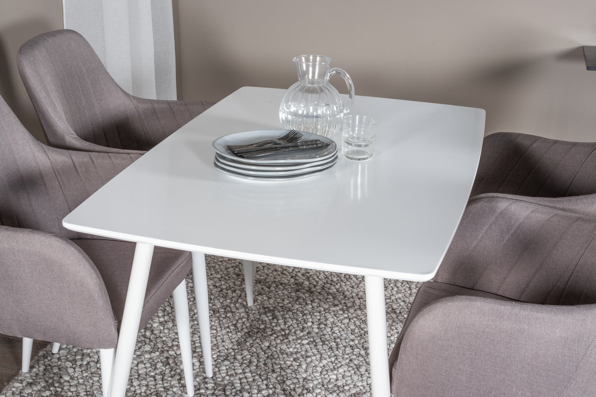 Venture Design Polar & Comfort Rektangulära Matbord 120 x 75 Vit + Matstolar 2-pack Grå
