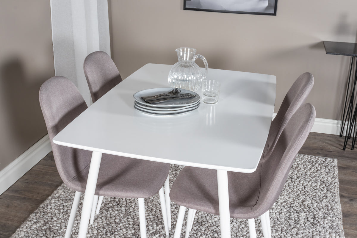 Venture Design Polar Rektangulära Matbord 120 x 75 Vit + Matstolar 2-pack Grå