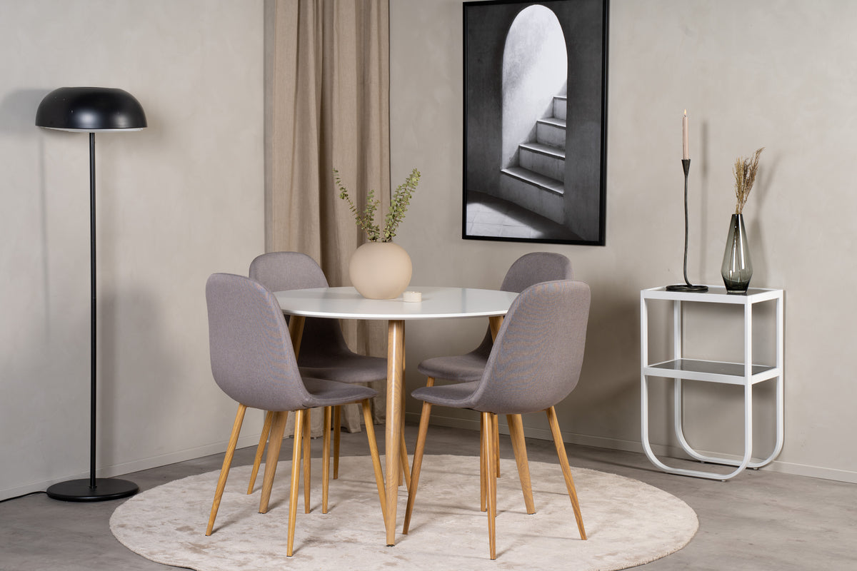 Venture Design Polar & Plaza Matstolar 2-pack Grå + Runda Matbord ⌀100 Vit