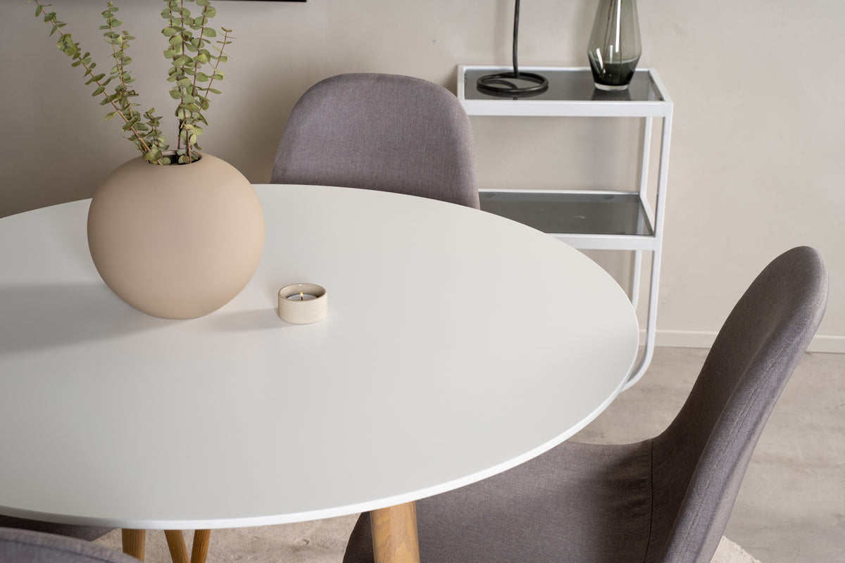 Venture Design Polar & Plaza Matstolar 2-pack Grå + Runda Matbord ⌀100 Vit