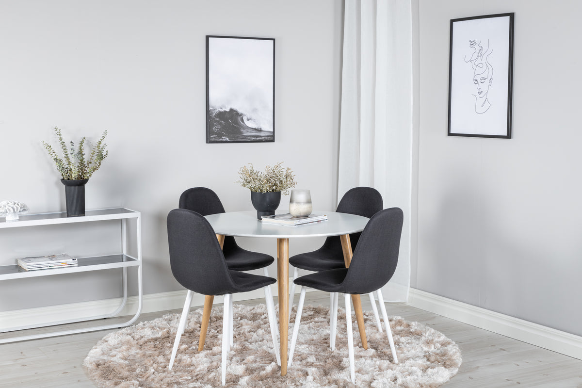 Venture Design Polar & Plaza Matstolar 2-pack Svart + Runda Matbord ⌀100 Vit