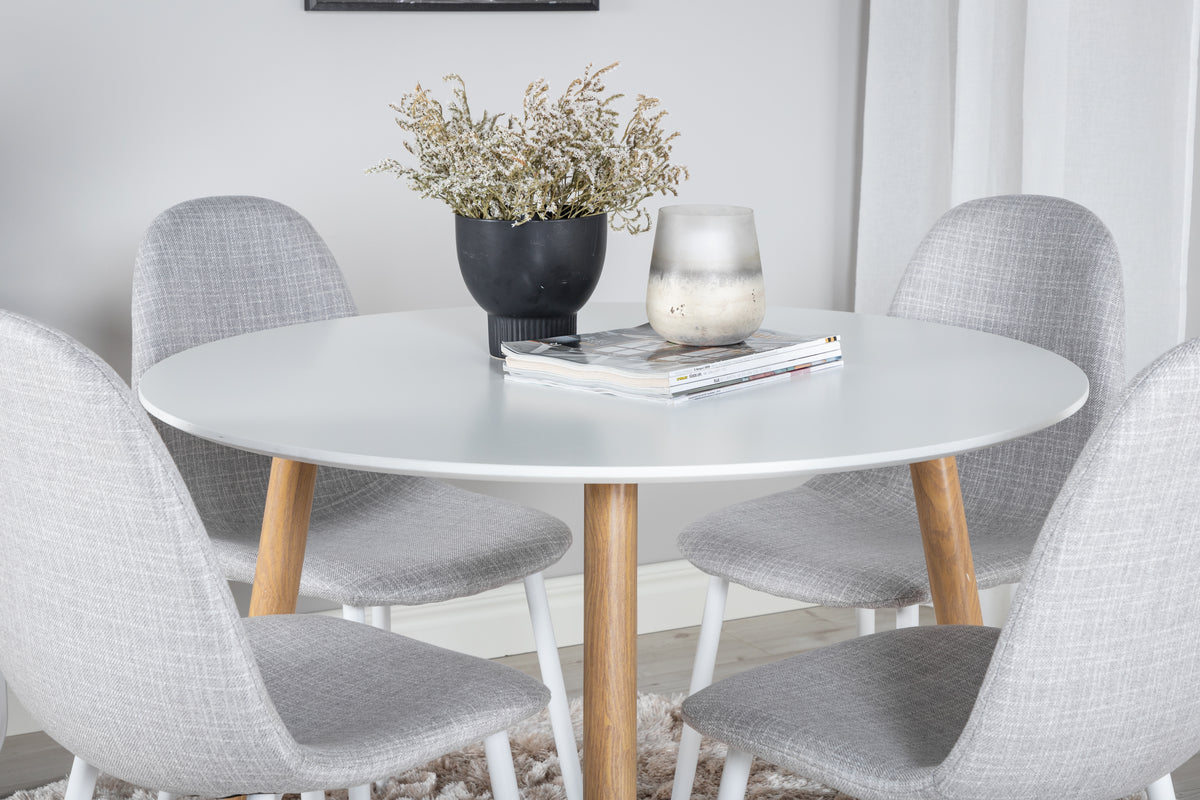Venture Design Polar & Plaza Matstolar 2-pack Grå + Runda Matbord ⌀100 Vit