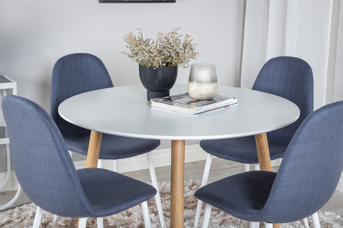 Venture Design Polar & Plaza Matstolar 2-pack Blå + Runda Matbord ø100 Vit