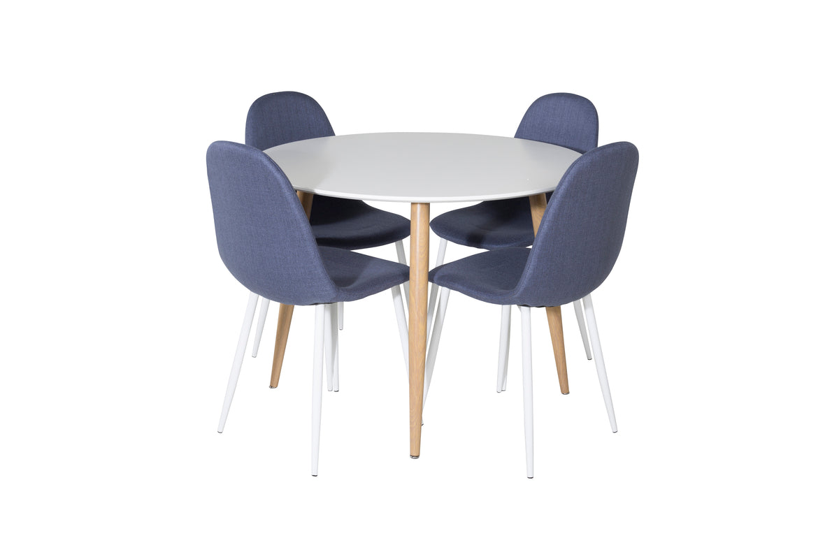 Venture Design Polar & Plaza Matstolar 2-pack Blå + Runda Matbord ø100 Vit