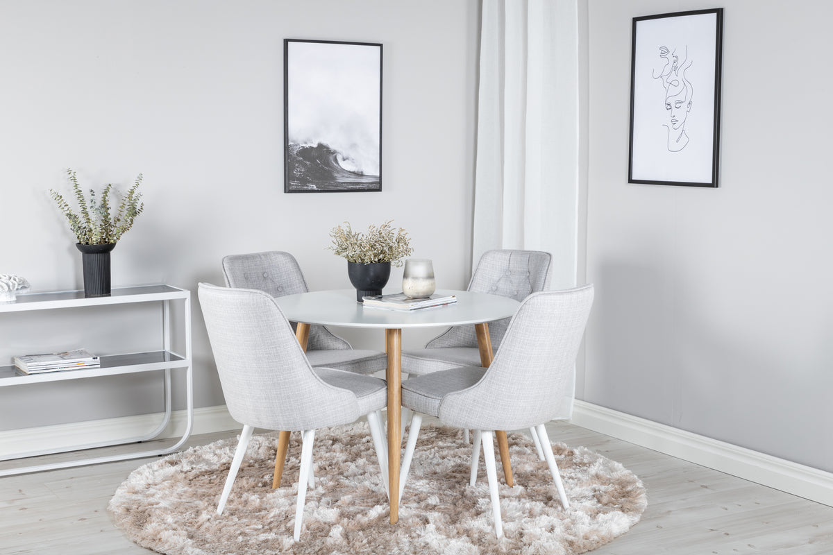 Venture Design Velvet Deluxe & Plaza Matstolar 2-pack Ljusgrå + Runda Matbord ⌀100 Vit