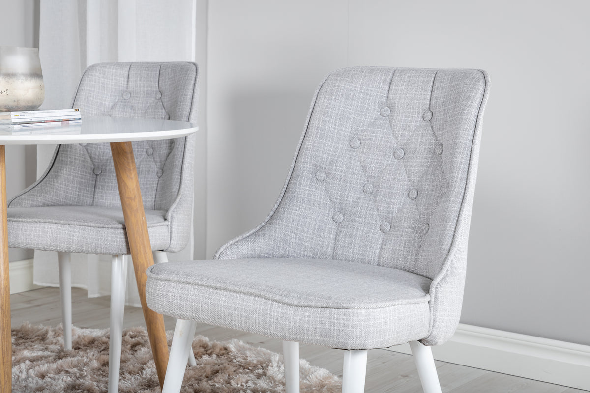 Venture Design Velvet Deluxe & Plaza Matstolar 2-pack Ljusgrå + Runda Matbord ⌀100 Vit
