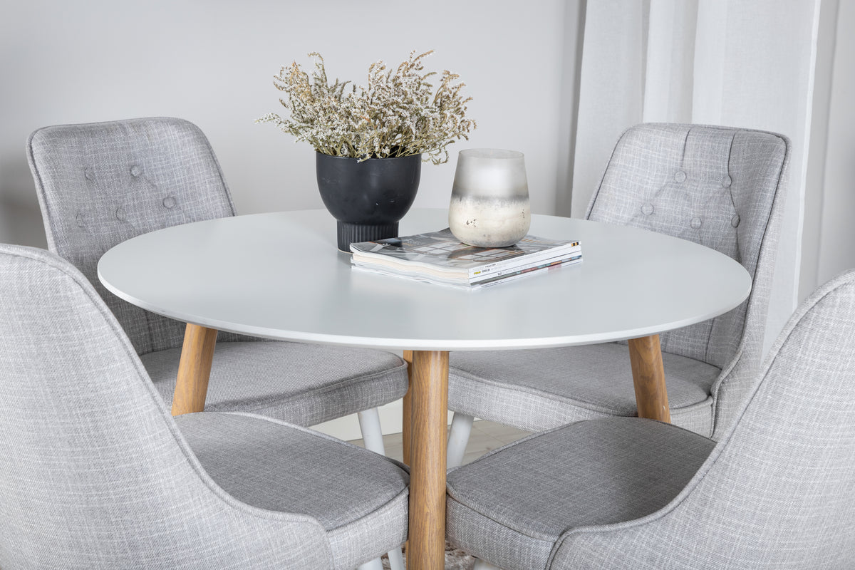 Venture Design Velvet Deluxe & Plaza Matstolar 2-pack Ljusgrå + Runda Matbord ⌀100 Vit