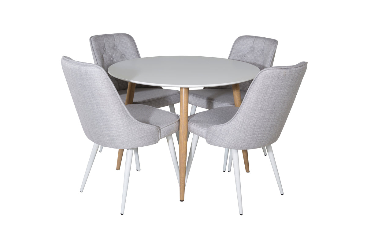 Venture Design Velvet Deluxe & Plaza Matstolar 2-pack Ljusgrå + Runda Matbord ⌀100 Vit