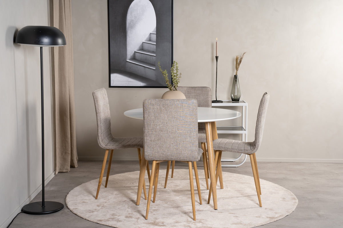 Venture Design Windu & Plaza Matstolar 2-pack Ljusgrå + Runda Matbord ⌀100 Vit