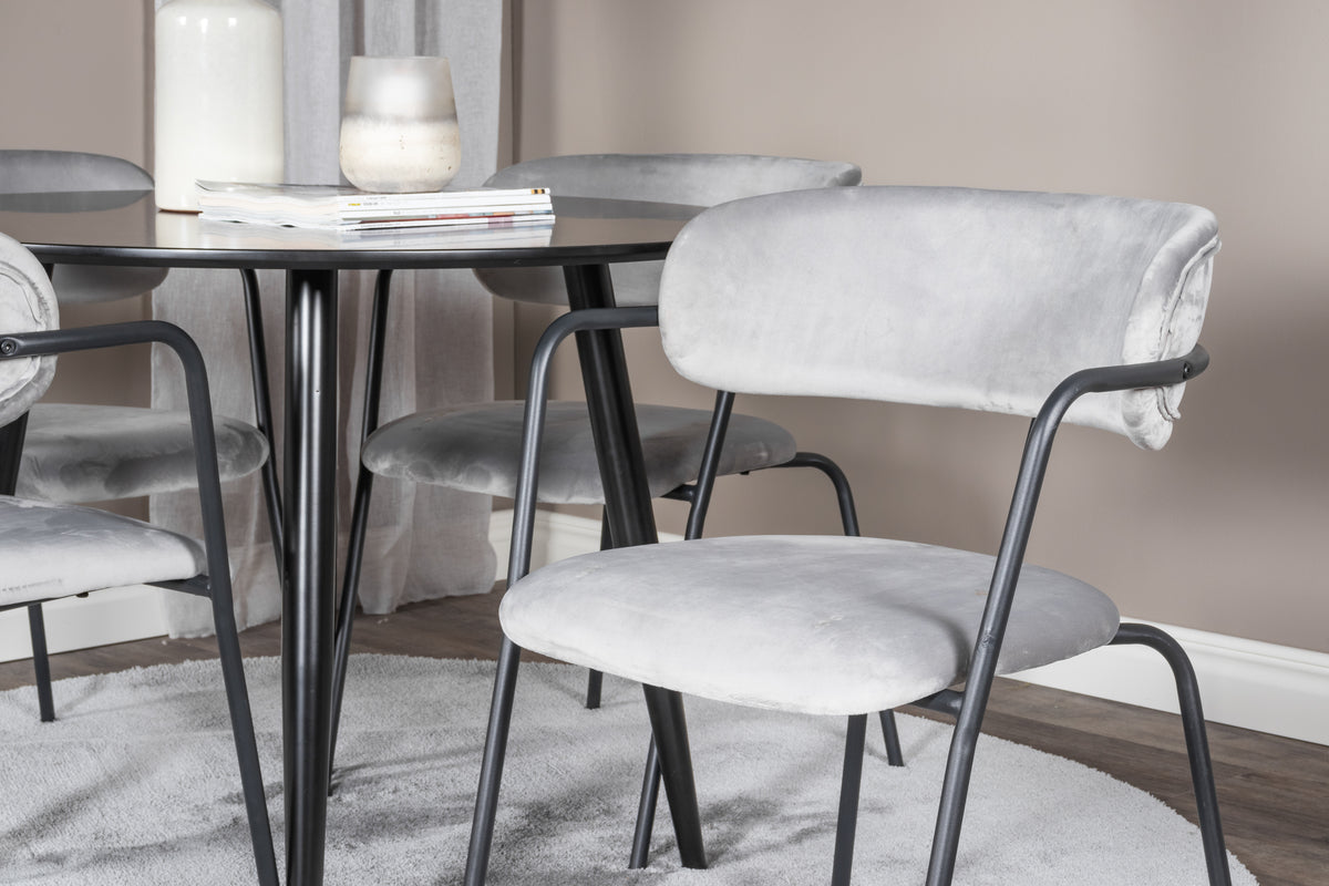 Venture Design Arrow & Plaza Matstolar 2-pack Grå + Runda Matbord ⌀100 Svart