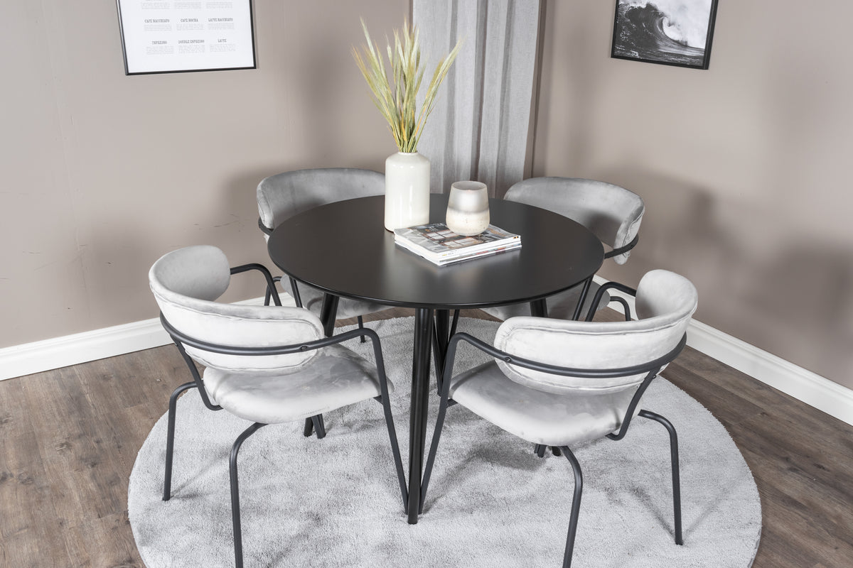 Venture Design Arrow & Plaza Matstolar 2-pack Grå + Runda Matbord ⌀100 Svart