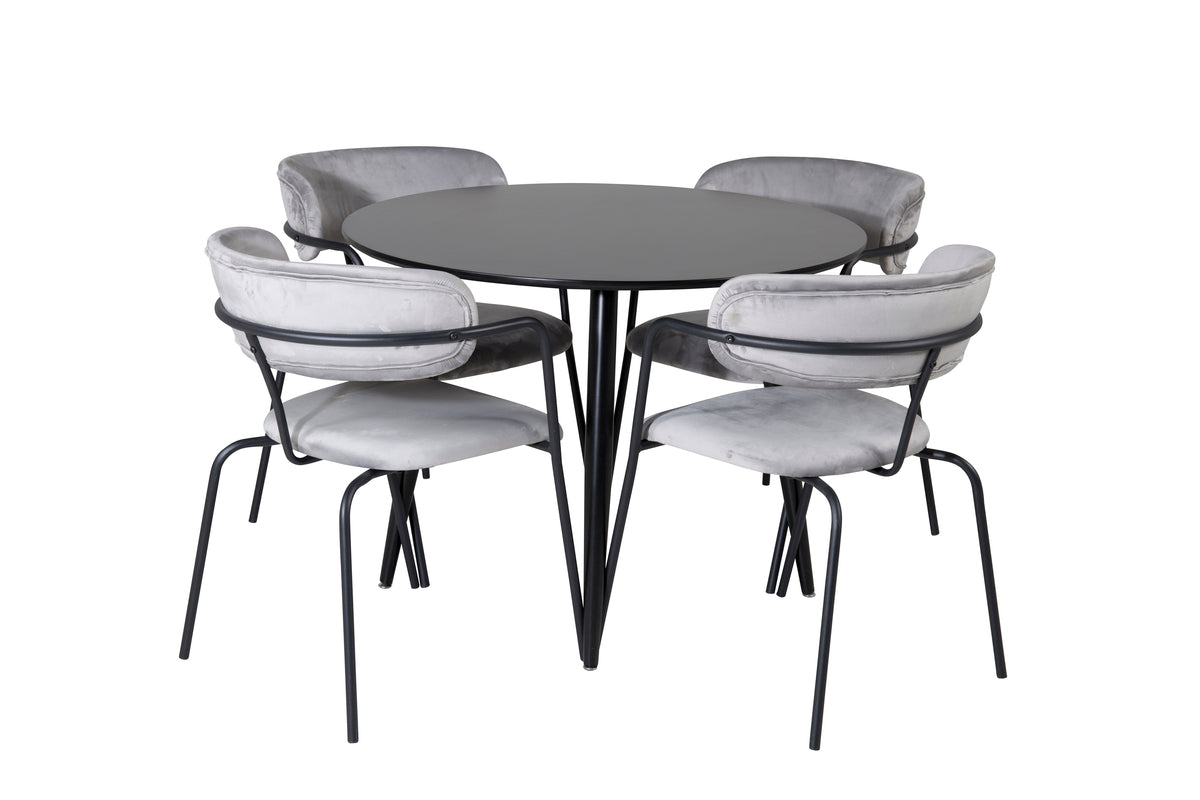 Venture Design Arrow & Plaza Matstolar 2-pack Grå + Runda Matbord ⌀100 Svart