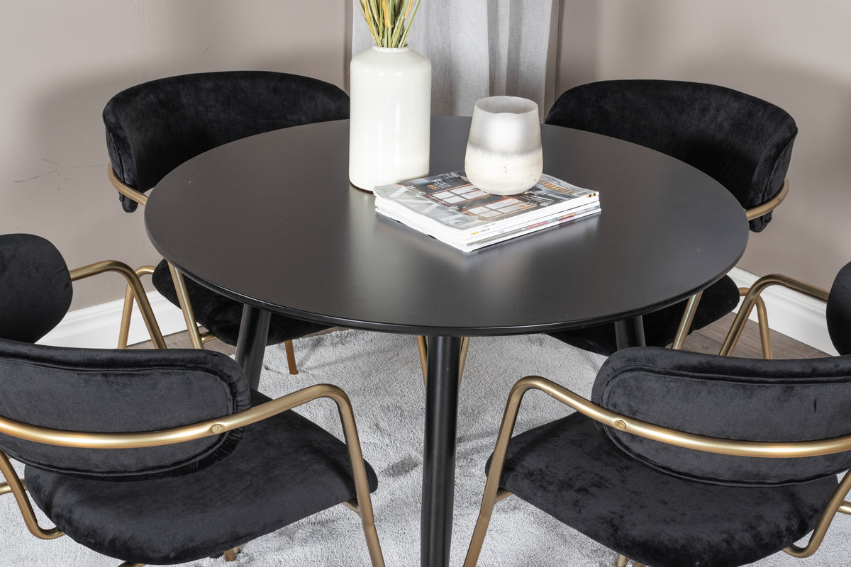 Venture Design Arrow & Plaza Matstolar 2-pack Svart + Runda Matbord ⌀100 Svart