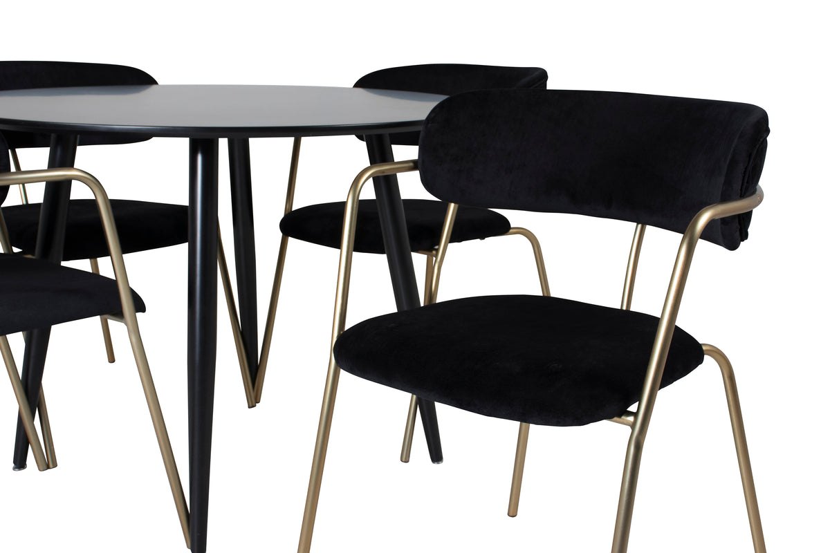 Venture Design Arrow & Plaza Matstolar 2-pack Svart + Runda Matbord ⌀100 Svart