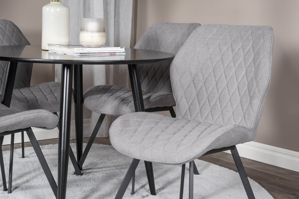 Venture Design Gemma & Plaza Matstolar 2-pack Grå + Runda Matbord ⌀100 Svart