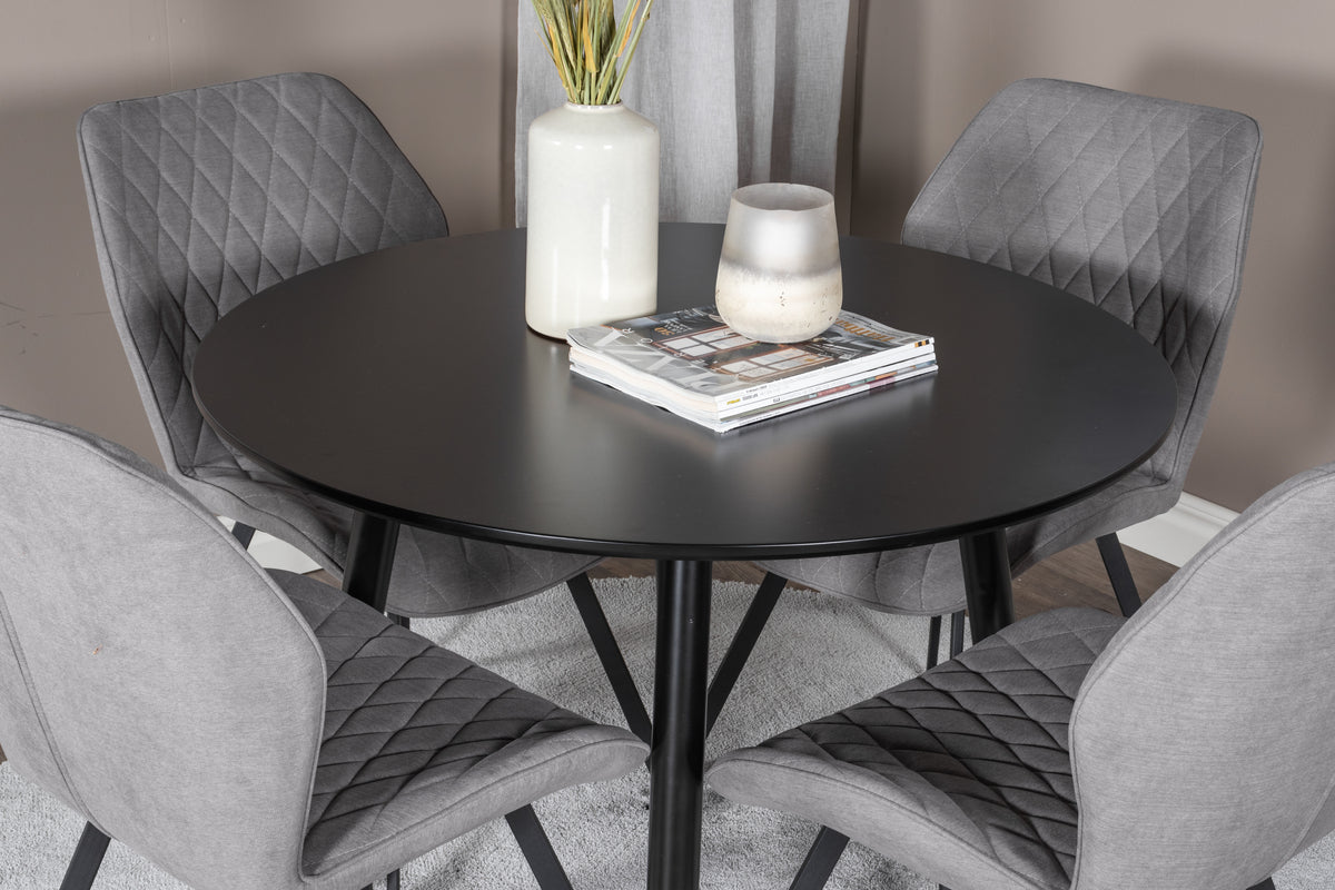 Venture Design Gemma & Plaza Matstolar 2-pack Grå + Runda Matbord ⌀100 Svart