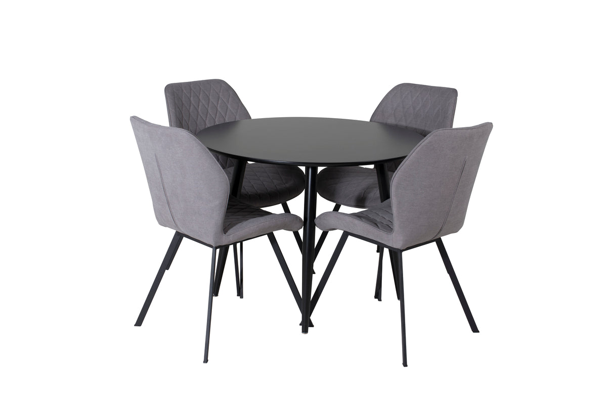 Venture Design Gemma & Plaza Matstolar 2-pack Grå + Runda Matbord ⌀100 Svart