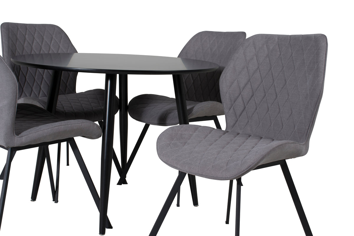 Venture Design Gemma & Plaza Matstolar 2-pack Grå + Runda Matbord ⌀100 Svart