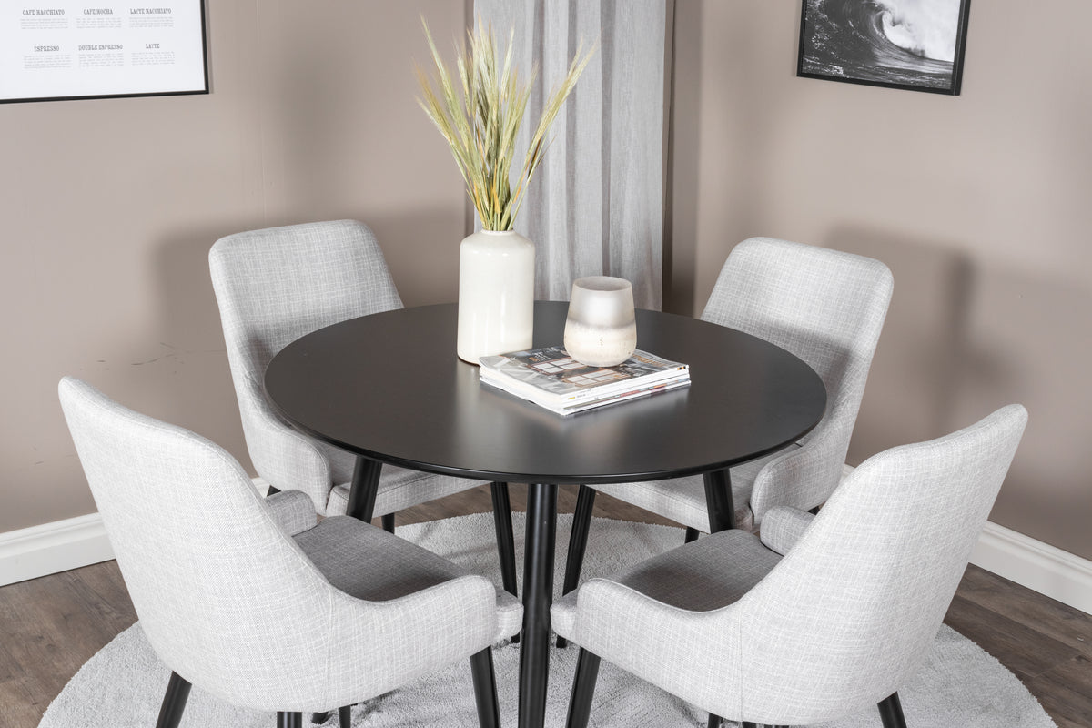 Venture Design Plaza Matstolar 2-pack Grå + Runda Matbord ⌀100 Svart