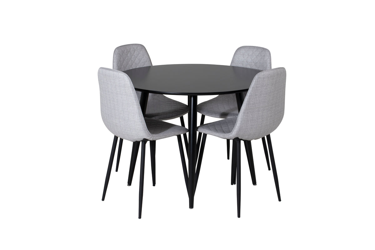 Venture Design Polar & Plaza Matstolar 2-pack Grå + Runda Matbord ⌀100 Svart