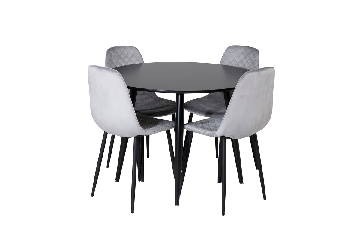 Venture Design Polar & Plaza Matstolar 2-pack Grå + Runda Matbord ⌀100 Svart