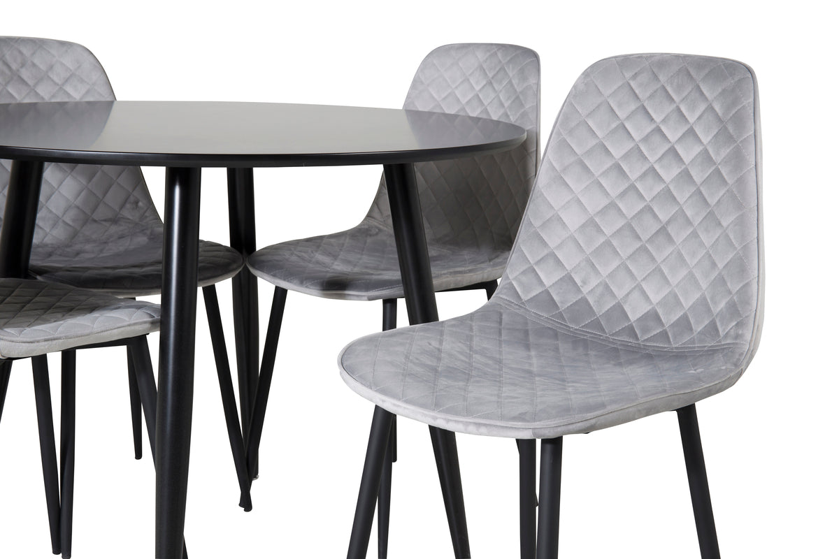 Venture Design Polar & Plaza Matstolar 2-pack Grå + Runda Matbord ⌀100 Svart