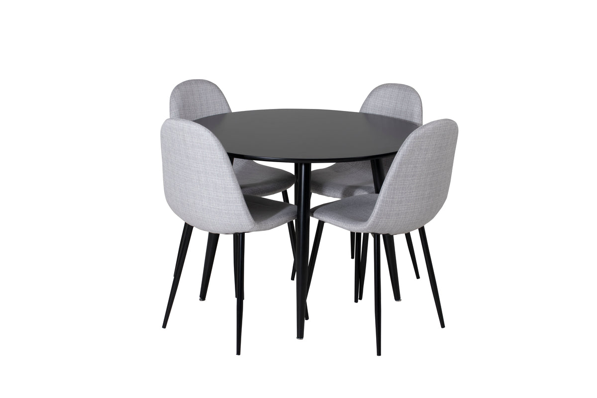 Venture Design Polar & Plaza Matstolar 2-pack Grå + Runda Matbord ⌀100 Svart